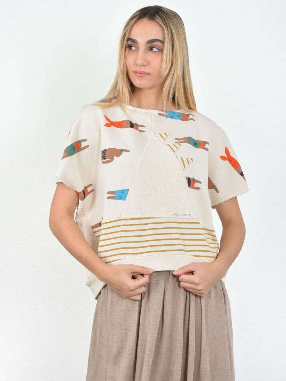 HEEL Athens Club Boat Patchwork Blouse with "Swimmers" Cotton/Bamboo OS